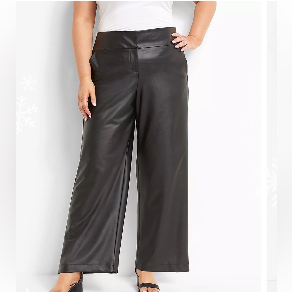 Lane Bryant Chic Faux Leather Wide Leg Pants - Black Size 14